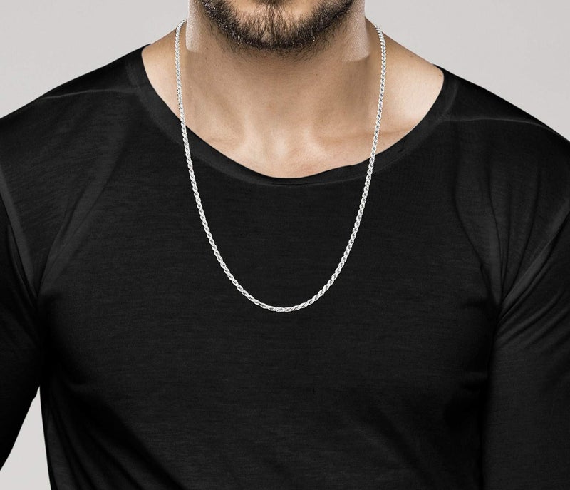 Miabella Solid 925 Sterling Silver Italian 2mm, 3mm Diamond-Cut Braided Rope Chain Necklace for Men Women Made in Italy (3mm, Length 26 Inches) - Image 3